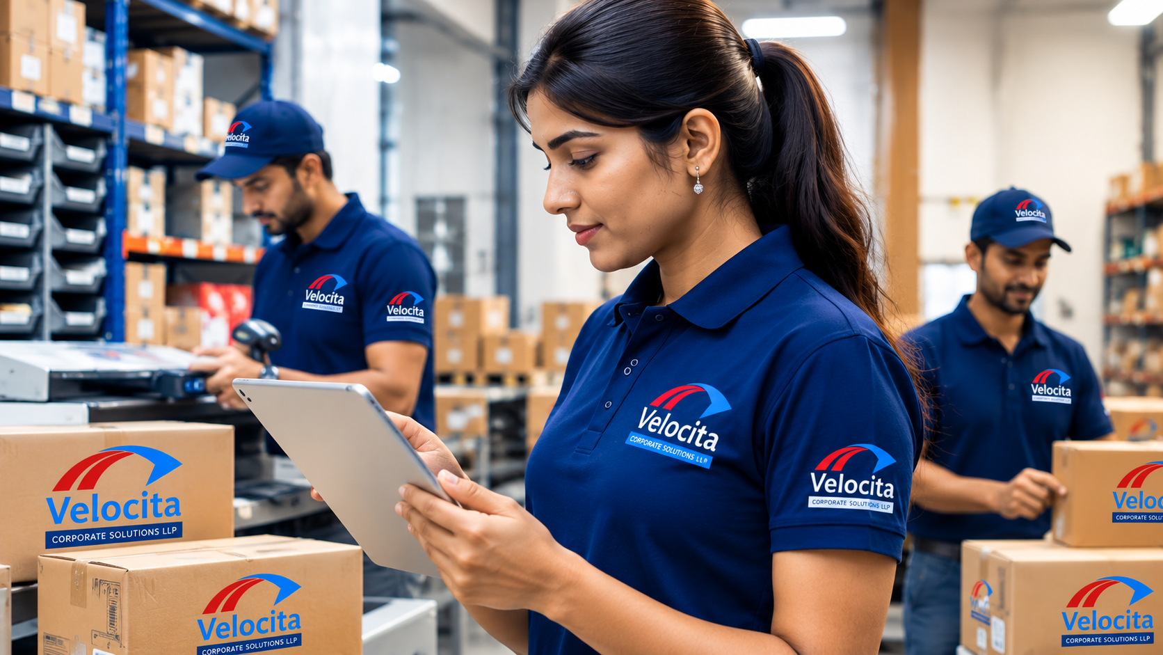 Professional operations staff coordinating warehouse tasks